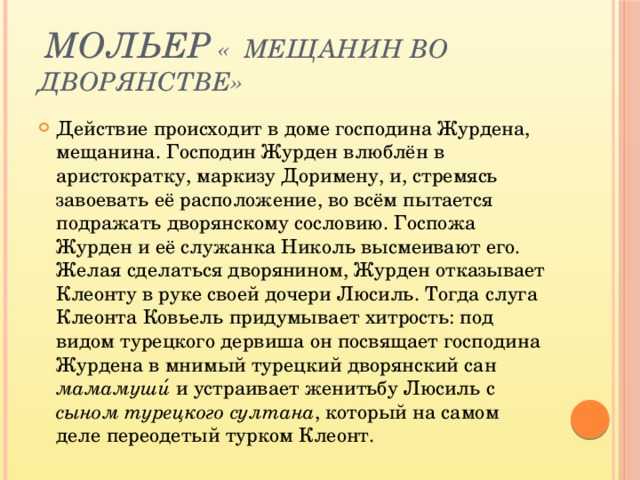 «мещанин во дворянстве» краткое содержание за 1 минуту