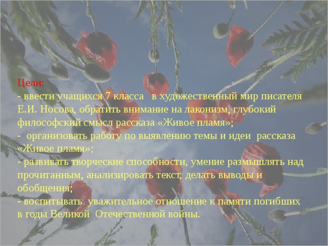 Смысл рассказа "живое пламя" носова | какой смысл