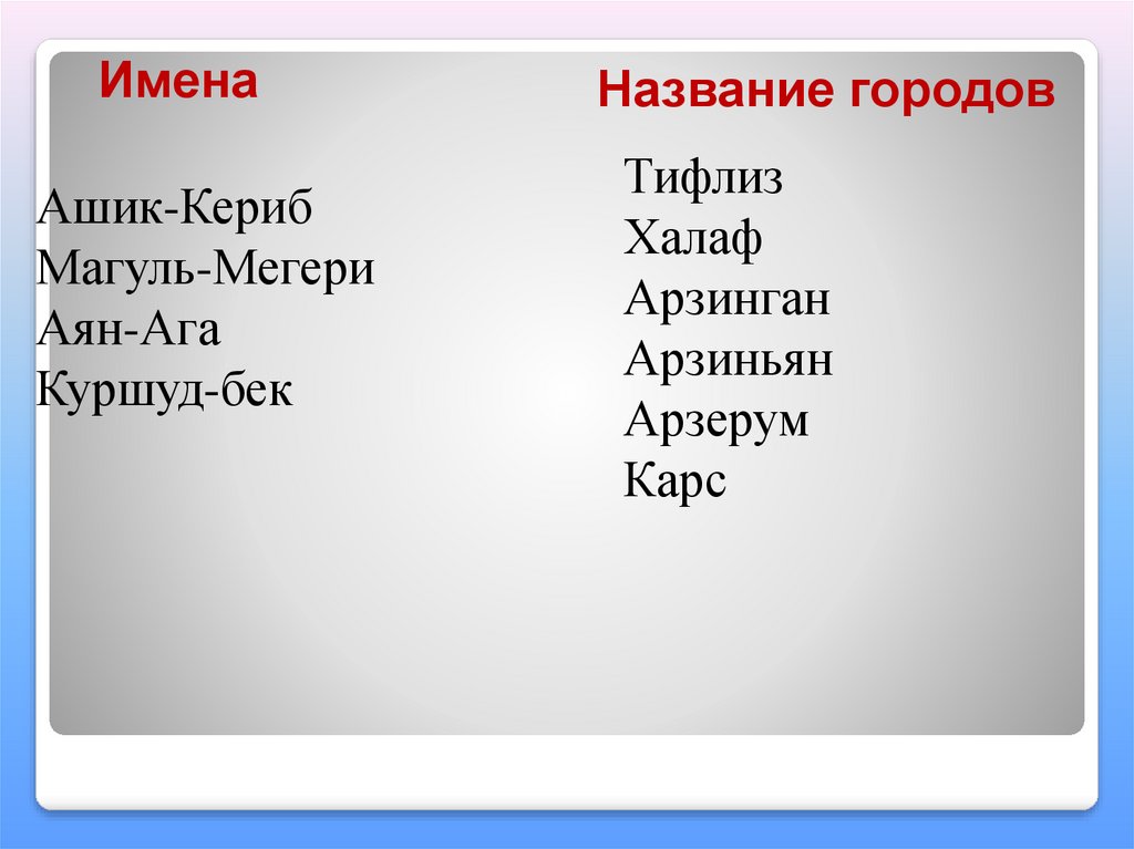 Описать героев сказки ашик кериб