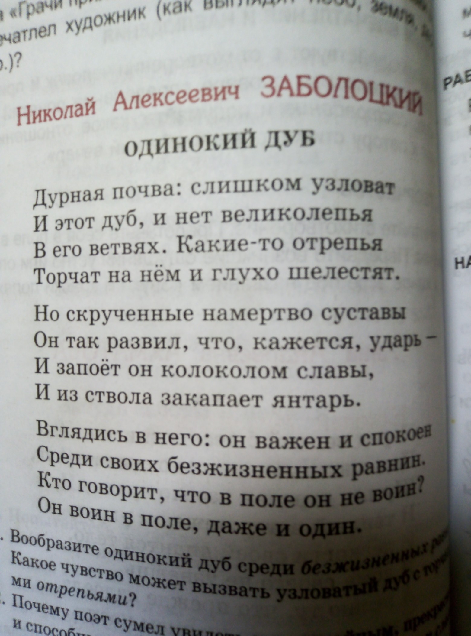 Заболоцкого одинокий дуб анализ стихотворения