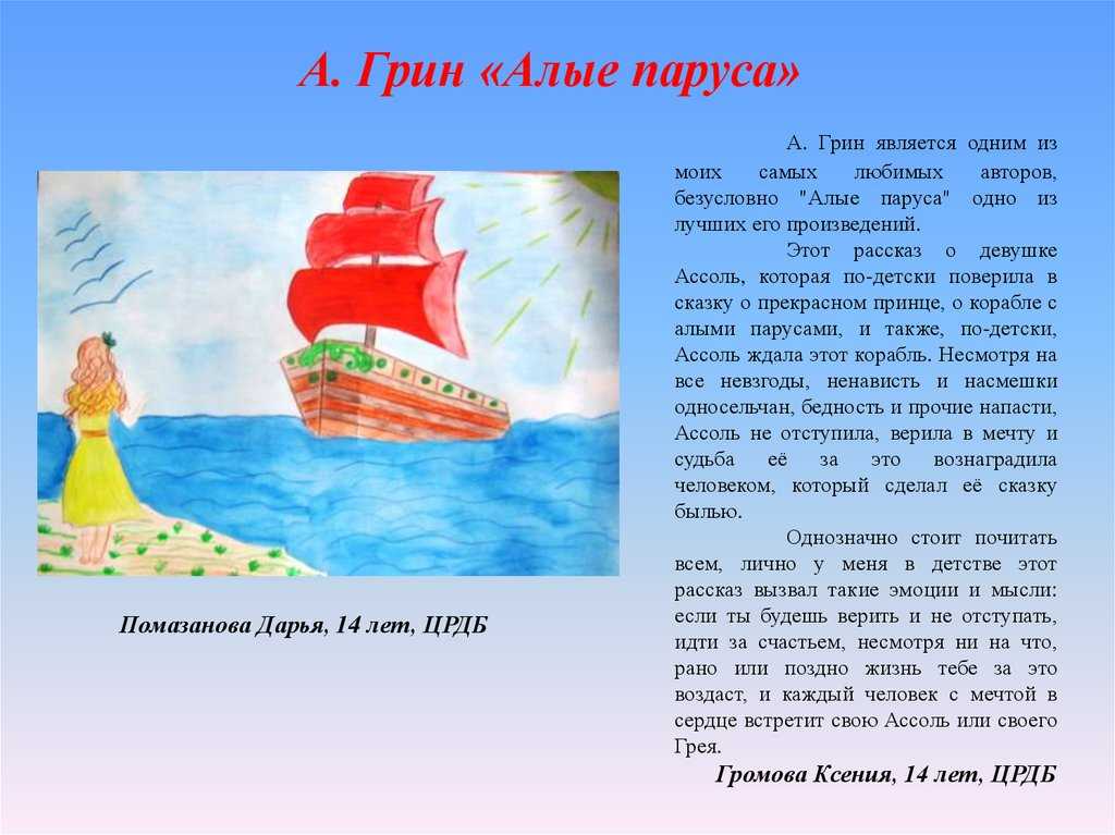 План по рассказу алые паруса. анализ «алые паруса» грин план алых парусов по главам