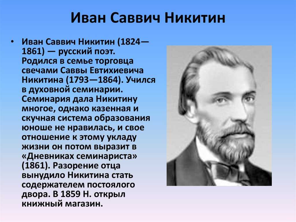 Никитин в синем небе плывут над полями о чем стих