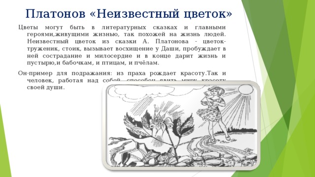 «неизвестный цветок» краткое содержание для читательского дневника по рассказу платонова (6 класс) – отзыв, главная мысль, сюжет