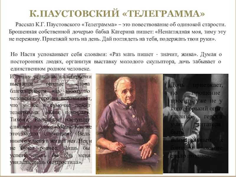 Главные герои «телеграмма» характеристика персонажей рассказа паустовского списком