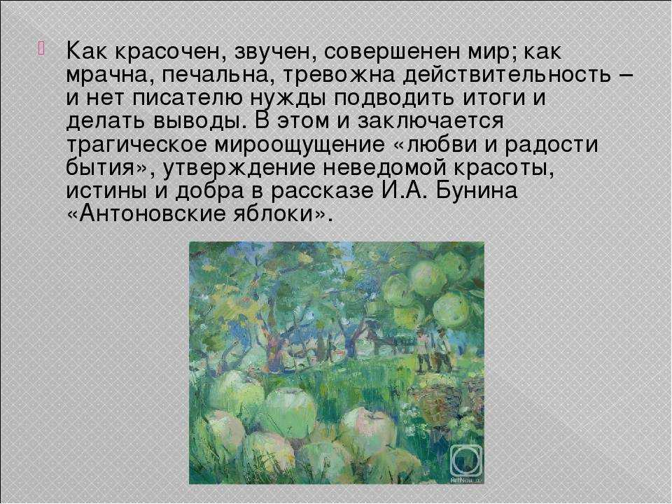Краткое содержание «антоновские яблоки» бунин