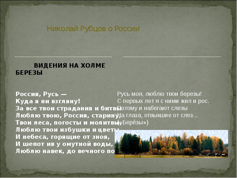 Анализ стихотворения н.рубцова "видения на холмах", 8-й класс