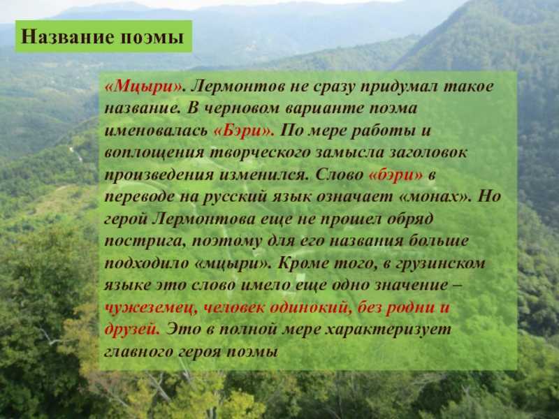 Сочинение по поэме мцыри (8 класс)